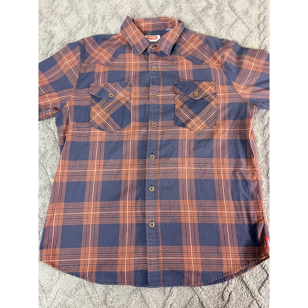 Wrangler Mens Large Plaid Long Sleeve Western Shirt Red/Blue